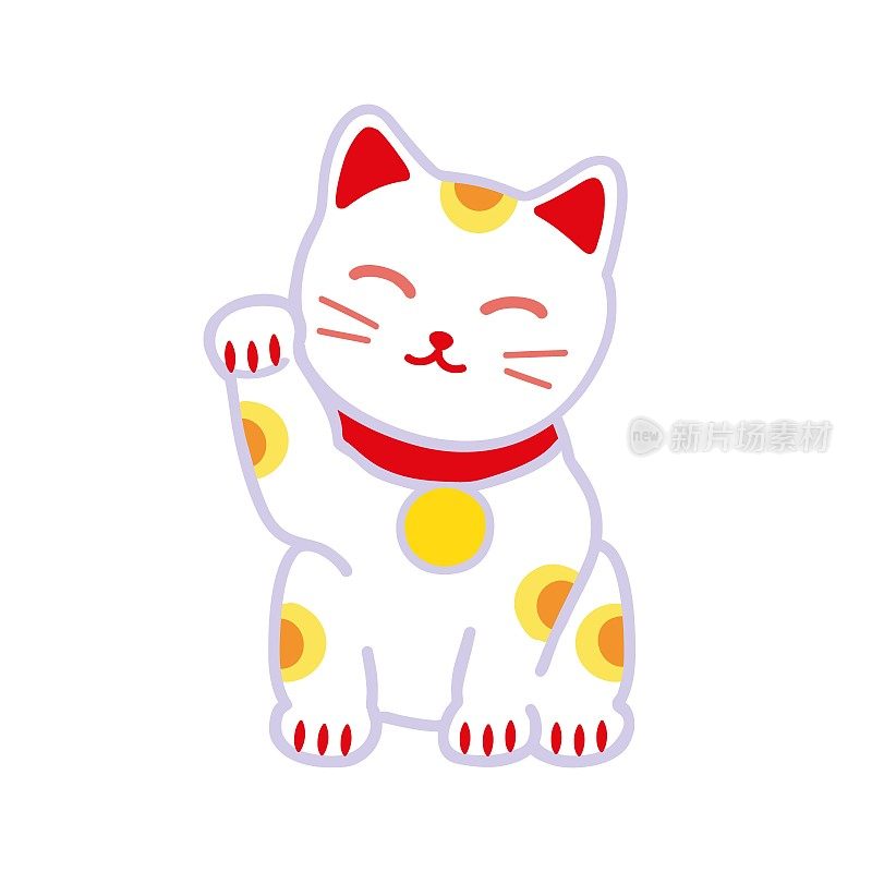 Maneki Neko日本猫。象征着好运、财富和繁荣。涂鸦风格的向量